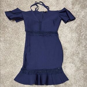 Missguided Navy Cold Shoulder Dress